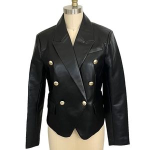 Avec les Filles Gold Button Faux leather Double Breasted Blazer  size small